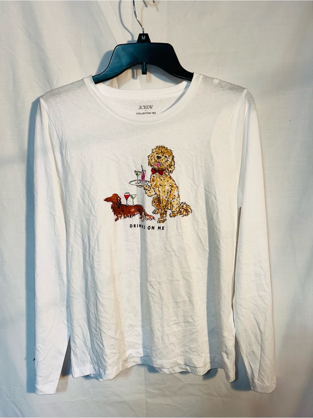 J. Crew White Long-Sleeve Tee with Dog Graphic Medium NWT